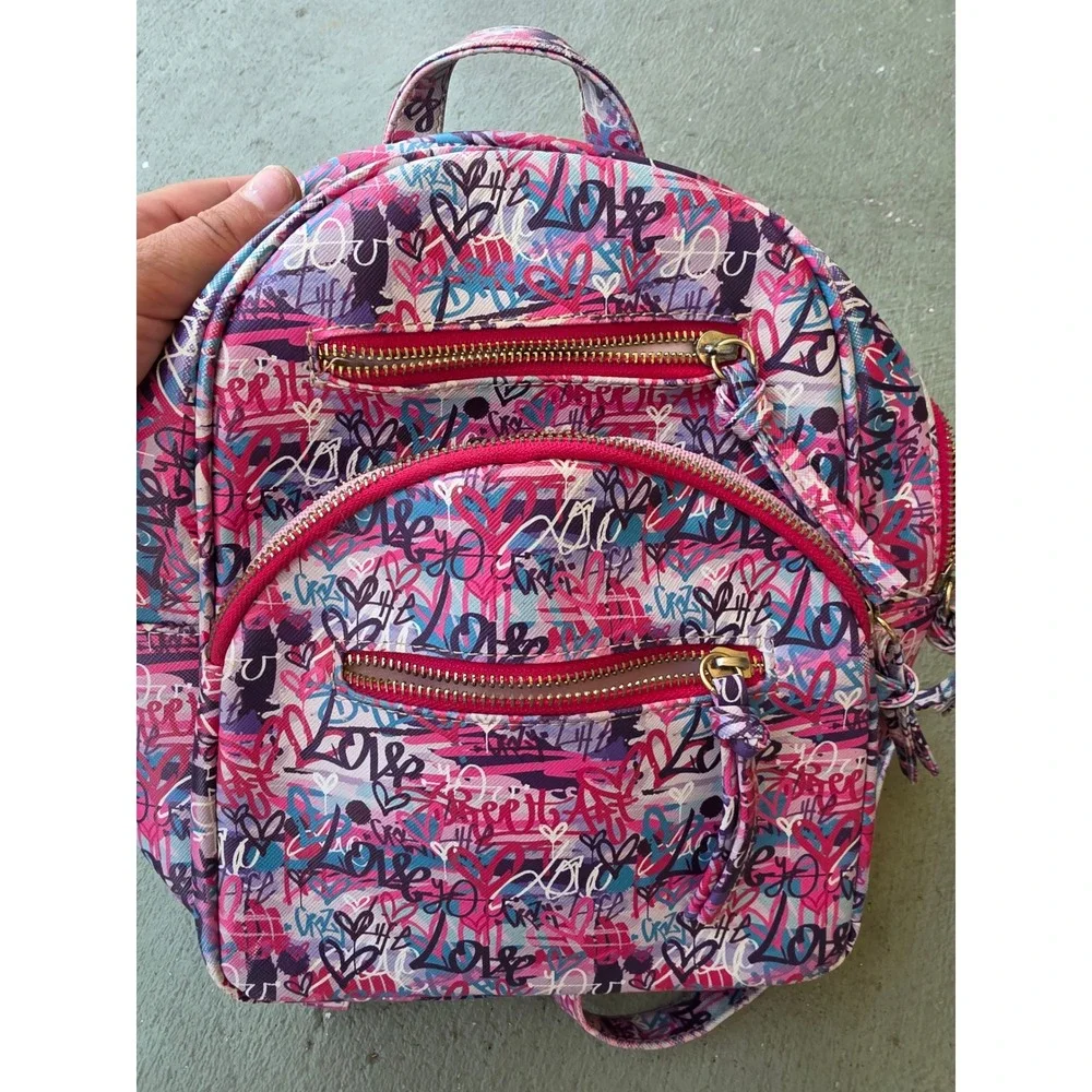 Under One Sky Graffiti Love Mini Backpack Pink Purple Street Art Heart Bag‎ D1